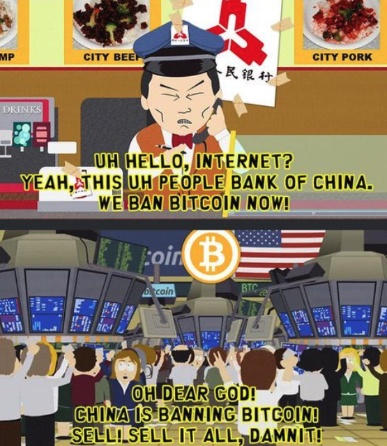 میم کوتاه شده با تم South Park که ممنوعیت فرضی کریپتو چین را به نمایش میگذارد